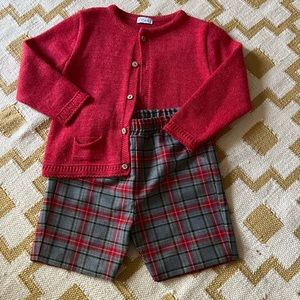 Holiday Boy Matching Set: Cardigan and Tartan Shorts 2yo